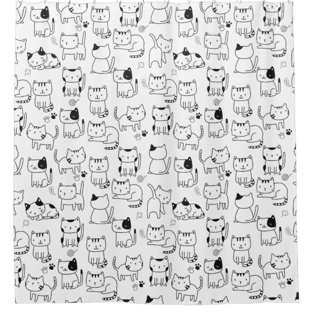 Cortina Para Box Gatos Fofos Padrão Rabisco (Frente)
