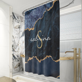 Cortina Para Box Geodo de Ágata Azul com Monograma Dourado