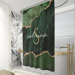 Cortina Para Box Geodo de Ágata Verde Dourado Monograma
