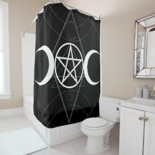 Cortina Para Box Geometria da Lua Tripla Pentagrama Preto e Branco