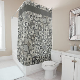 Cortina Para Box Geometria em tons de cinza