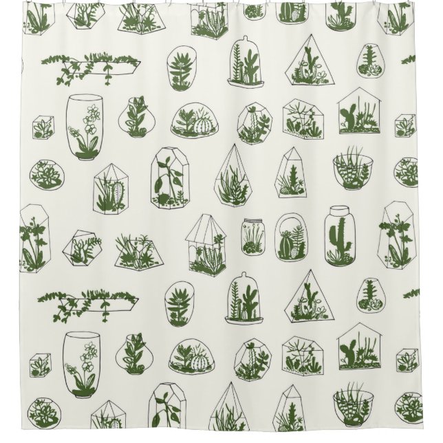 Cortina Para Box Geometric florarium with succulents pattern.  (Frente)
