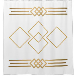 Cortina Para Box Geométrico Dourado e Branco