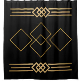 Cortina Para Box Geométrico em preto e Dourado