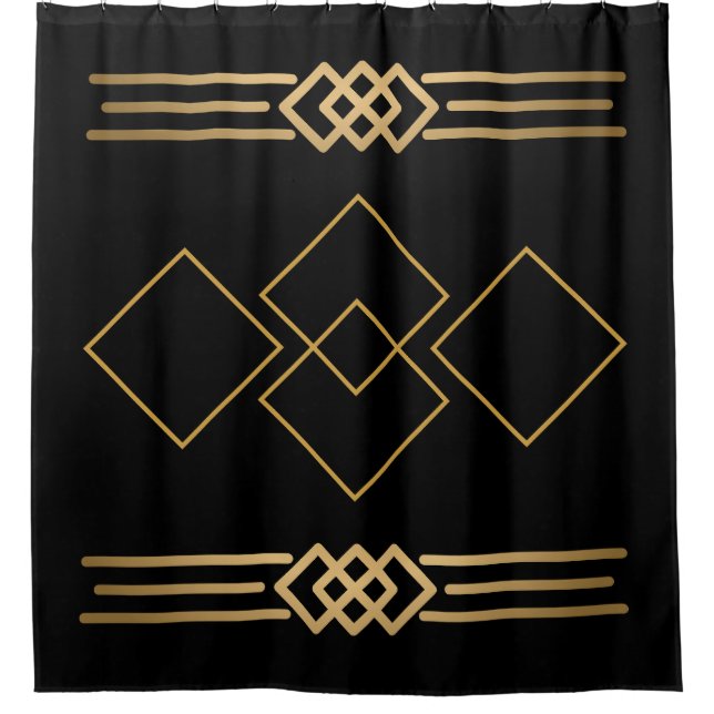 Cortina Para Box Geométrico em preto e Dourado (Frente)