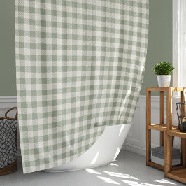 Cortina Para Box Gingham Pattern Cottagecore Checkered Beige Sage