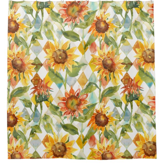 Cortina Para Box Girassóis Aquarela floral (Frente)