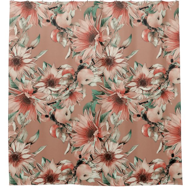 Cortina Para Box Girassóis, maçãs: padrão de aquarela de outono (Frente)