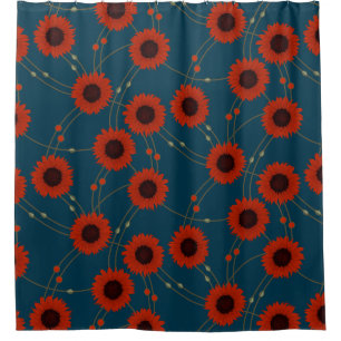Cortina Para Box Girassóis Vermelhos Art Nouveau Aleatórios Floral