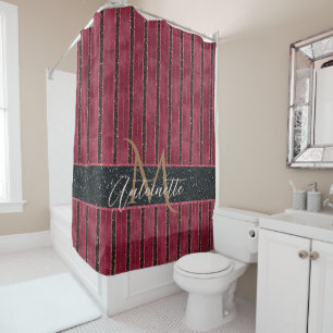 Cortina Para Box Glam Glitter Monogramas Nome Borgonha Vermelho