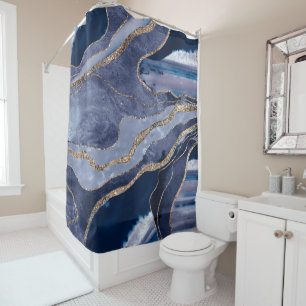 Cortina Para Box Glama Dourado de Agitação Marble Azul #1