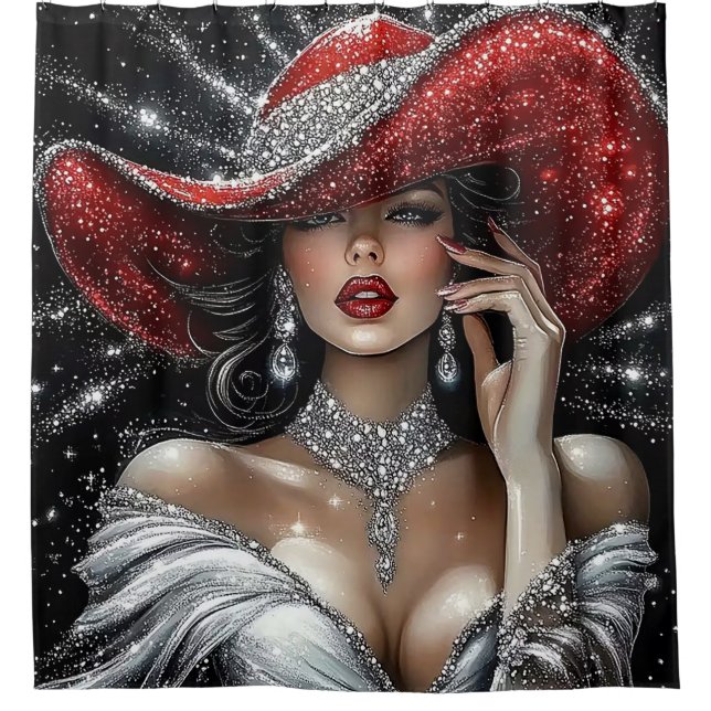 Cortina Para Box Glamorous Sparkle Lady in Red Hat (Frente)
