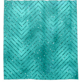 Cortina Para Box Glas Chevron de Cristal Metálico Azul Aquático