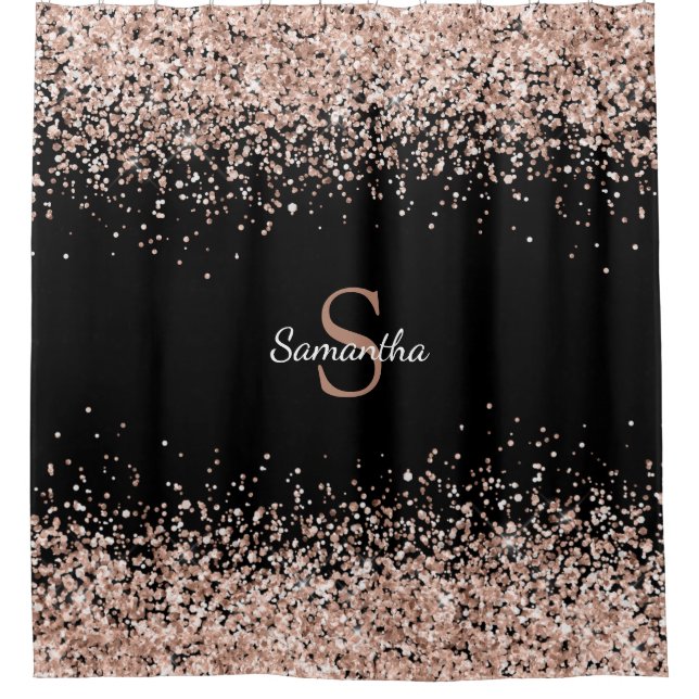 Cortina Para Box Glitter Confetti Monograma Dourado de Rosa Chic (Frente)