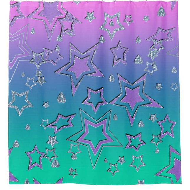 Cortina Para Box Glitter de gradiente natalício brilhando estrelas  (Frente)