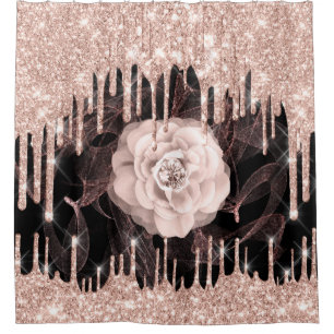 Cortina Para Box Glitter Drives de Rosa de Diamante de Flor Preto