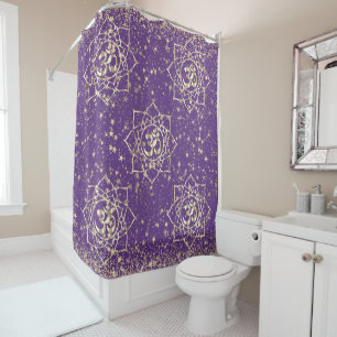 Cortina Para Box Glittery Stars Om Mandala em roxo