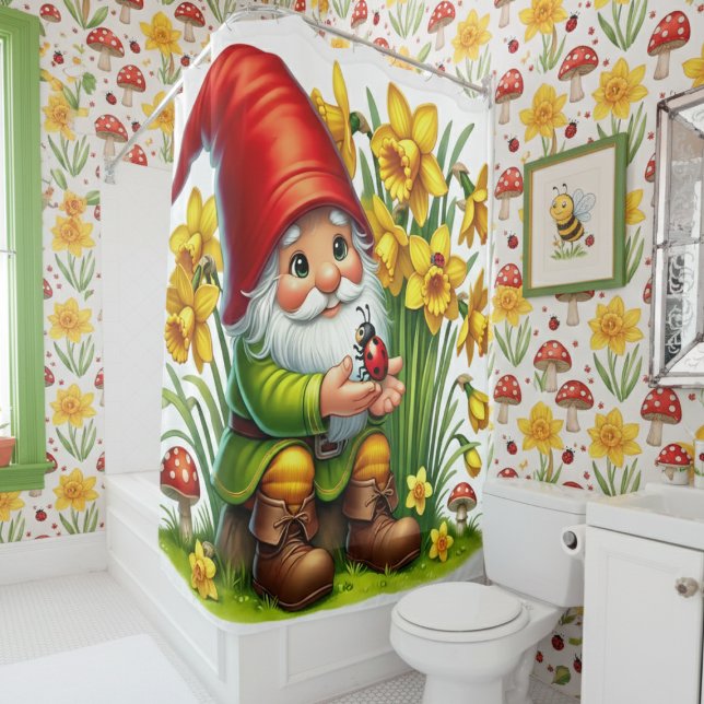 Cortina Para Box Gnomo de Jardim Bonito com Flores (Criador carregado)