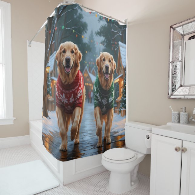 Cortina Para Box Golden Retriever Dogs Christmas Snow Holiday (In Situ)