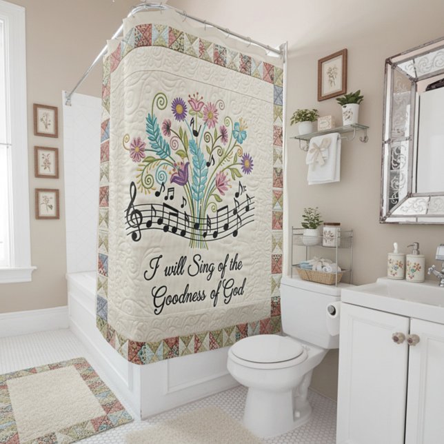 Cortina Para Box Goodness of God quilted look floral music (Criador carregado)