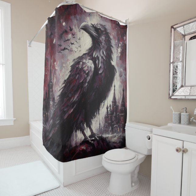 Cortina Para Box Gótica Raven Crow Bird Pintura Negra Vermelha (In Situ)