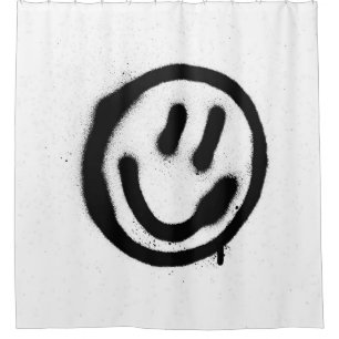Cortina Para Box grafite sorrindo emoticon facial a preto no branco