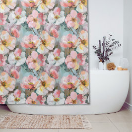 Cortina Para Box Grande Impressão Floral Rosa Abstrata