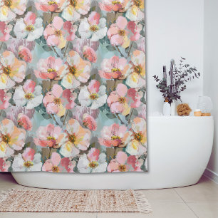 Cortina Para Box Grande Impressão Floral Rosa Abstrata