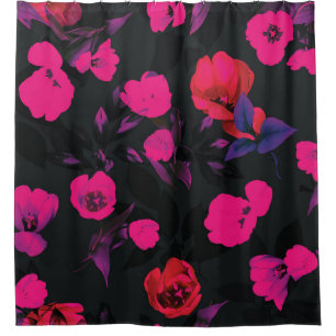 Cortina Para Box Grande padrão floral de tulipas estilizadas.