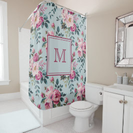 Cortina Para Box Grandmillennial Rosa Desbotada Floral Monograma Pe