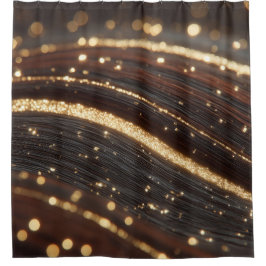 Cortina Para Box Grãos de madeira de noz-escura com rios Dourados e