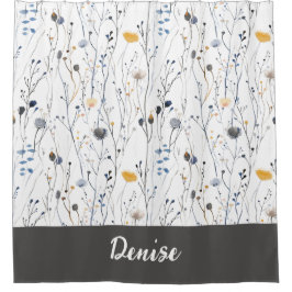 Cortina Para Box Gray Blue Watercolor Wildflower Monogram
