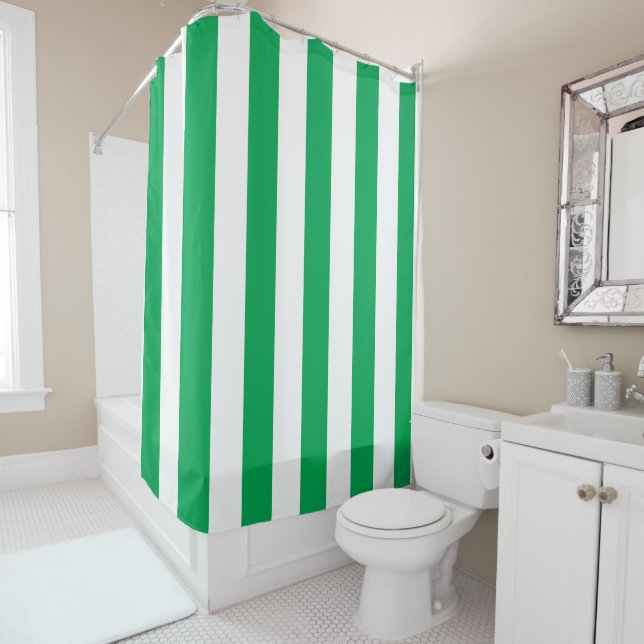 Cortina Para Box Green and White Cabana Stripes  (In Situ)