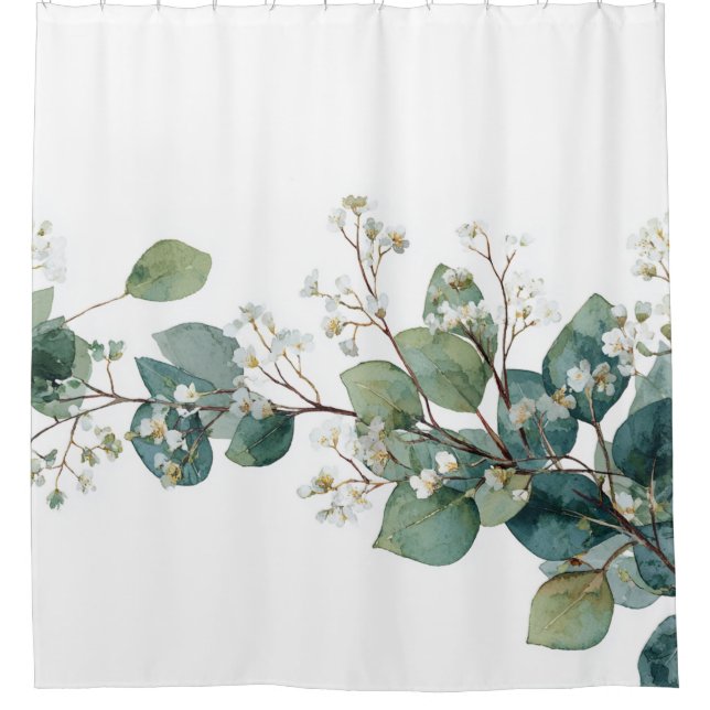 Cortina Para Box Green Eucalyptus Pastel Floral Whimsical Botanical (Frente)