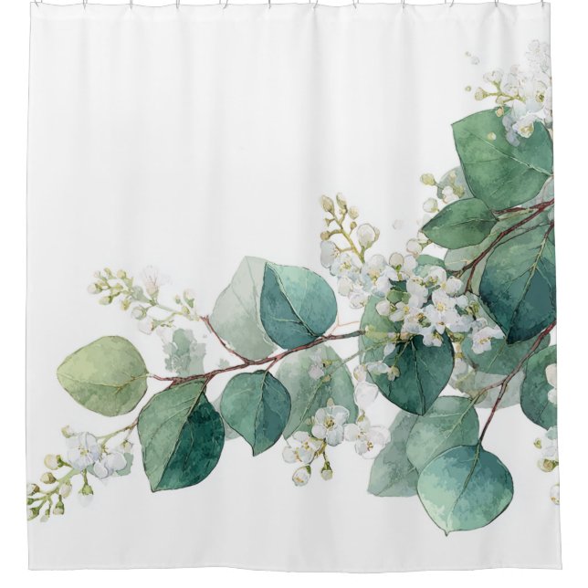 Cortina Para Box Green Eucalyptus Pastel Floral Whimsical Botanical (Frente)
