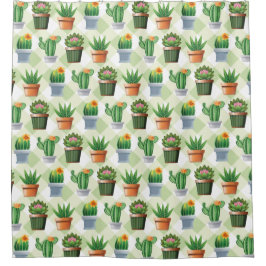 Cortina Para Box Green Gingham Cactus Pattern