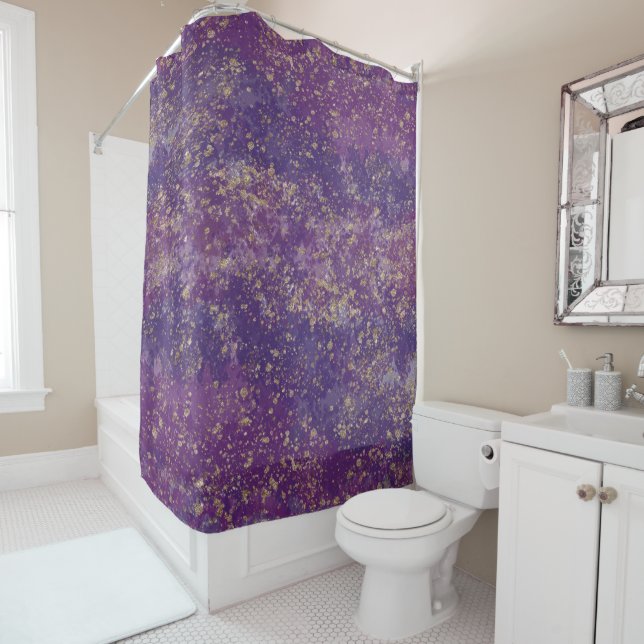 Cortina Para Box Grelha de Splatter Roxo e Dourado Moderna (In Situ)