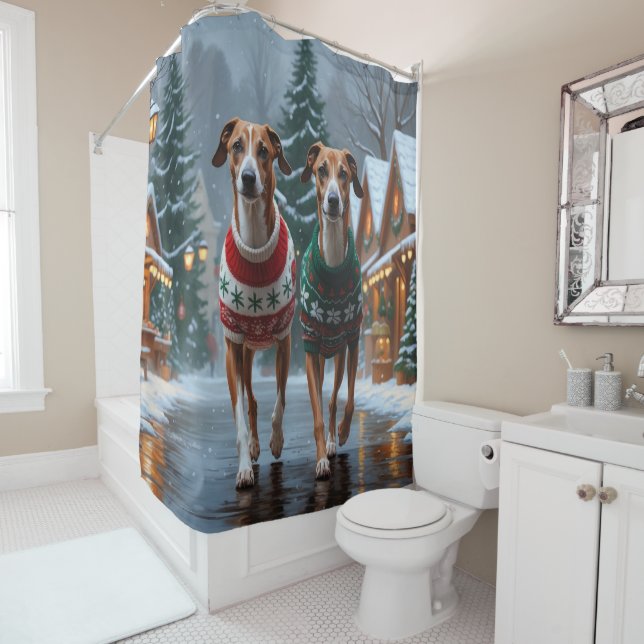 Cortina Para Box Greyhound Dogs Christmas Snow Holiday (In Situ)