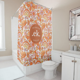Cortina Para Box Groovy Retro Orange Florals Monograma