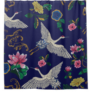 Cortina Para Box Gruas, ondas e flores japonesas. Embroiderme doent