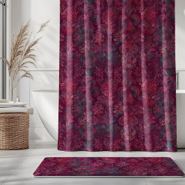 Cortina Para Box Grunge Damask Borgonha Vermelho Esmeralda Vermelhã
