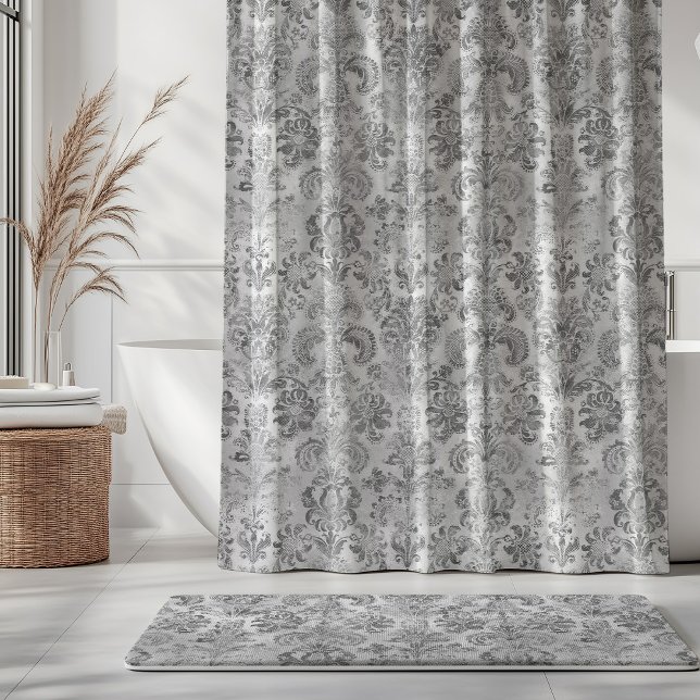 Cortina Para Box Grunge Damask Pedra Branco Cinza (Criador carregado)