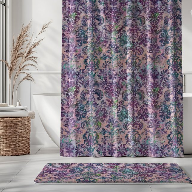 Cortina Para Box Grunge Damask Rosa Roxo Charteuse Turquesa (Criador carregado)
