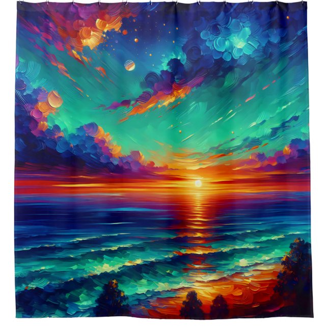 Cortina Para Box "Guias Vibrantes De Teal: Sunset Sobre Oceano" (Frente)
