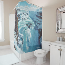 Cortina Para Box Gullfoss Cai na Islândia Ilustração Vintage Viagem