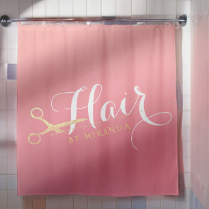 Cortina Para Box Hairstylist Makeup Salon Modern Pink Tesoura Doura