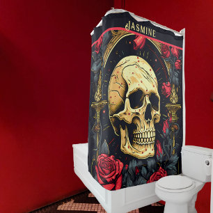 Cortina Para Box Halloween do Caveira Gótica do Rosa vermelha