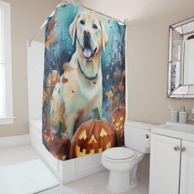 Cortina Para Box Halloween Labrador Com Pumpkins Assustado (In Situ)