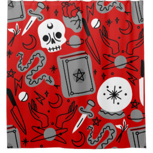 Cortina Para Box halloween oculto mágico místico esotérico vermelho