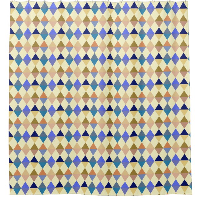 Cortina Para Box Harlequin / padrão diamante - Creme e Azul (Frente)